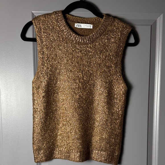 Zara Tops - ZARA Metallic Gold Knit Sleeveless Sweater Tank Top Brown Size M